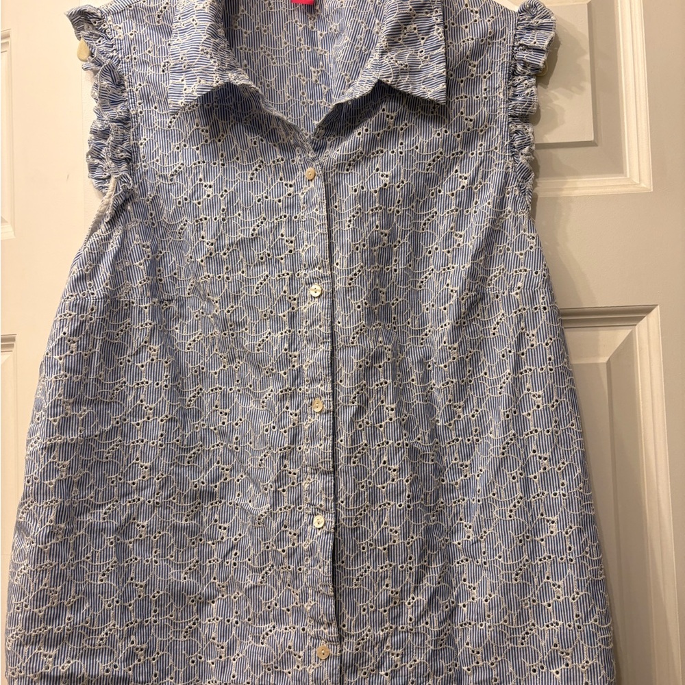 Lilly Pulitzer Blue Eyelet Button-Up Sleeveless Blouse